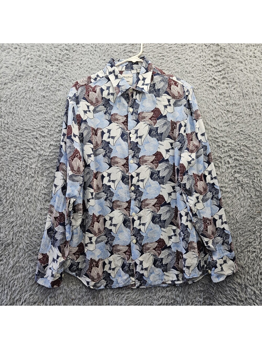 MURANO Linen Shirt Baird McNutt Long Sleeve Men Large Floral Disco Hawaiian